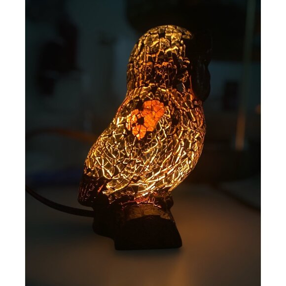 Mosaic Stained Glass Owl Table Night Light Amber Light 6.5” Tall 5’Cord - Picture 6 of 7